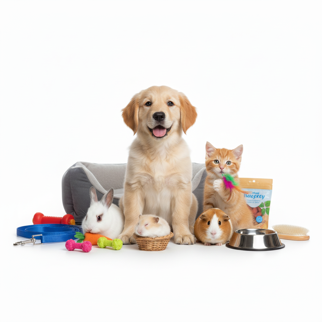 Huisdieren collectie met dieren en producten