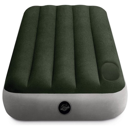 Intex 64760 Jr. Twin Dura-Beam Downy 1-Persoons Luchtbed 191x76x25 cm + Ingebouwde Voetpomp Groen/Grijs