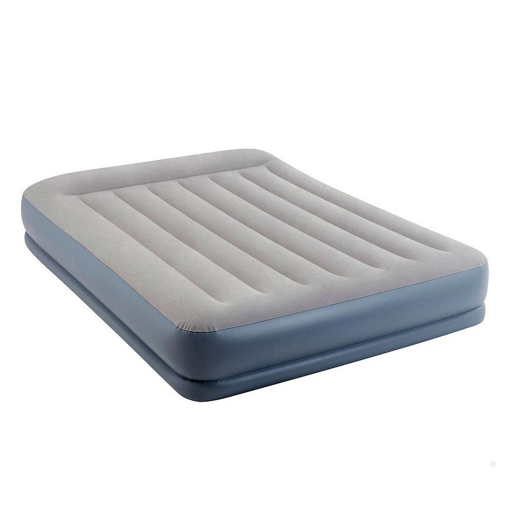 Intex 64118ND Pillow Rest Mid-Rise 2-Persoons Luchtbed 152x203x30 cm + Ingebouwde Pomp Grijs/Blauw