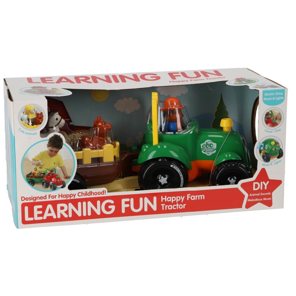 Tractor met Aanhanger + 4 Dieren + Licht en Geluid