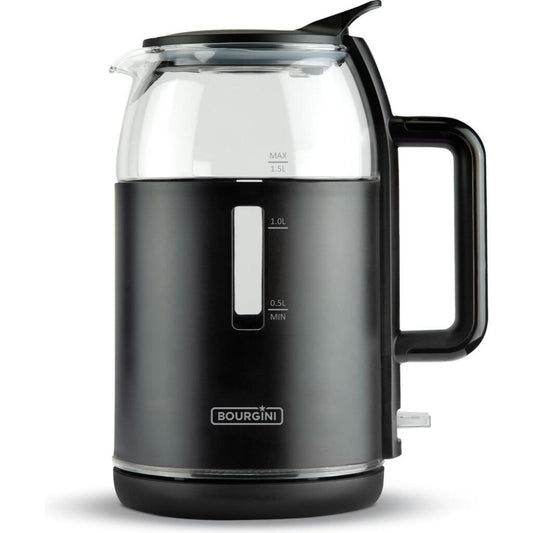Bourgini Glazen Waterkoker 1.5L Zwart/Transparant