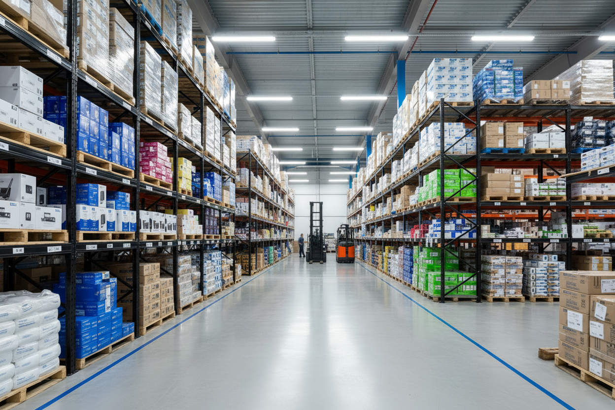 Magazijn Achtergrond met Zwarte Stellingen