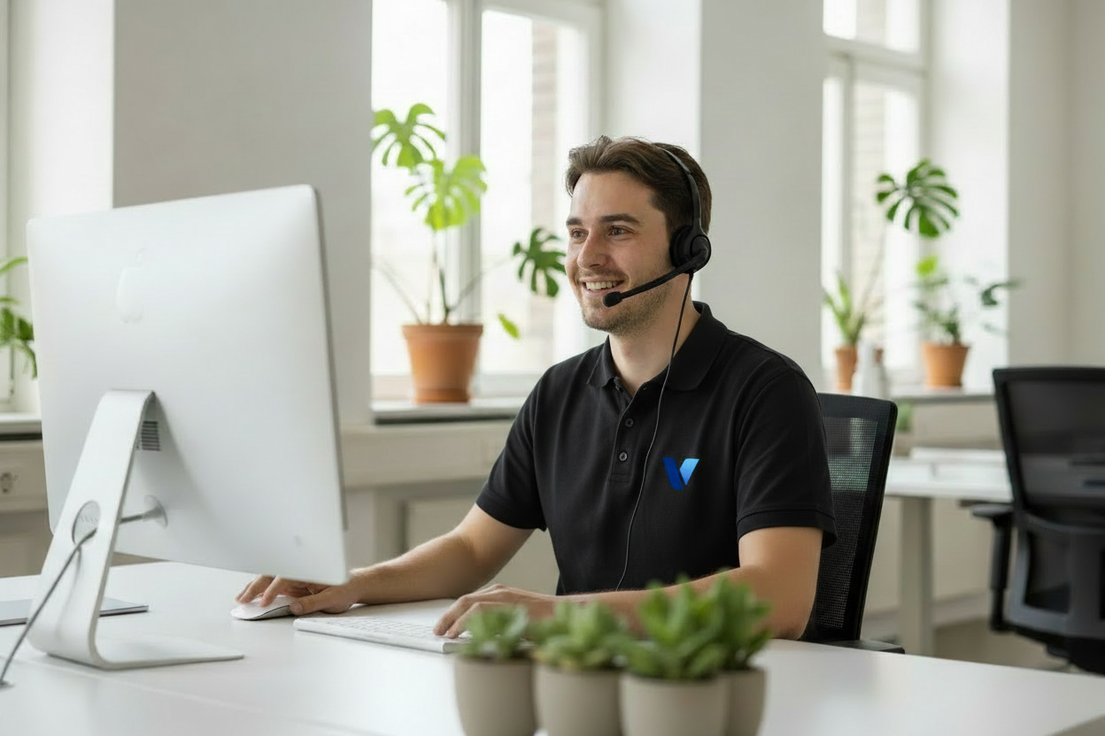 Vendoro medewerker met logo polo